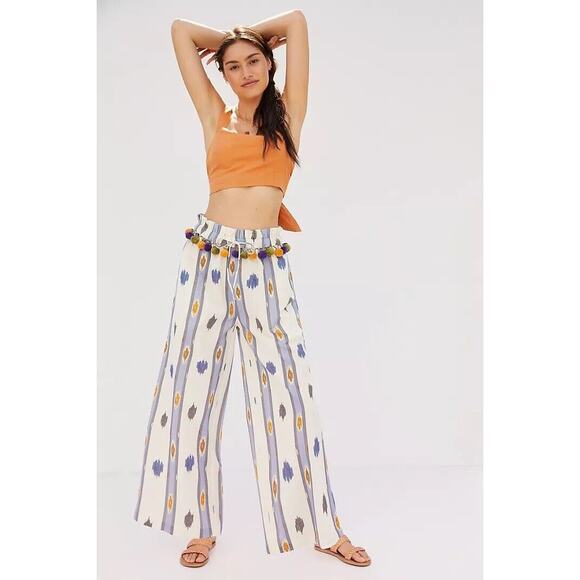 NWT Anthropologie Ollari Pom Pom Wide-Leg Pants Linen Size M